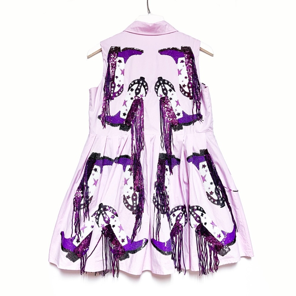 Queen of Sparkles Dress Purple Sequin Cowboy Boot Fringe XS Mini Fairy Pockets - Picture 4 of 15